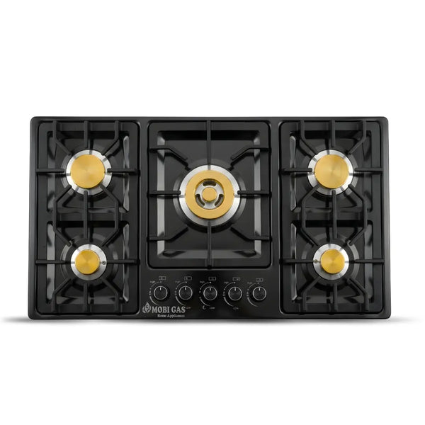 MGI-505 BB 5-Burner Built-In Gas Hob | Black non-magnetic Stainless Steel | Brass Burners