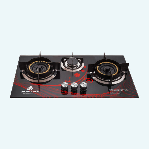 MobiGas MM-297 Tempered Glass Built-In Hob with 2 Big Burners + 1 Rapid Burner