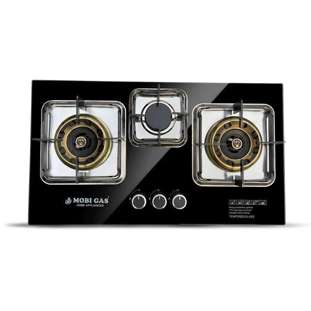 MobiGas MM-299 Built-In Gas Hob Top View — Black Tempered Glass Surface