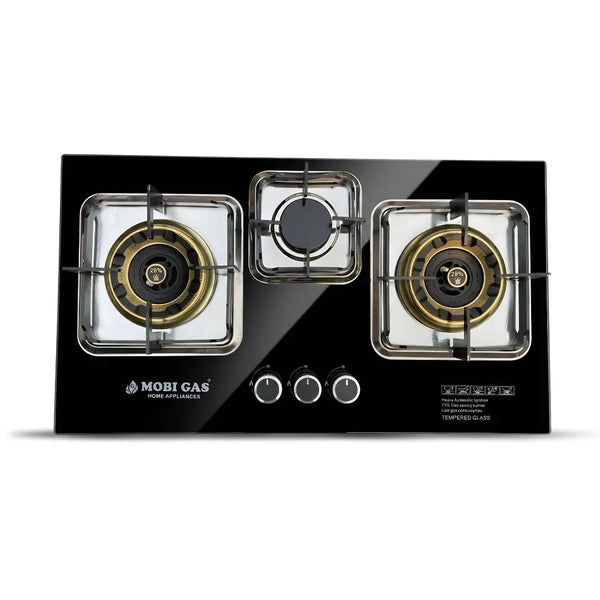 MobiGas MM-299 Built-In Gas Hob Top View — Black Tempered Glass Surface